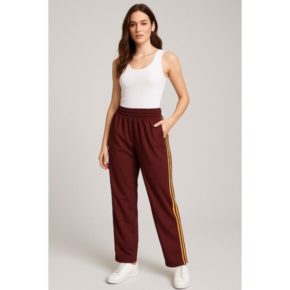 Steve And Barry Women's Maroon Yellow Strip Track Pants Size L Zip Pockets - Picture 1 of 9